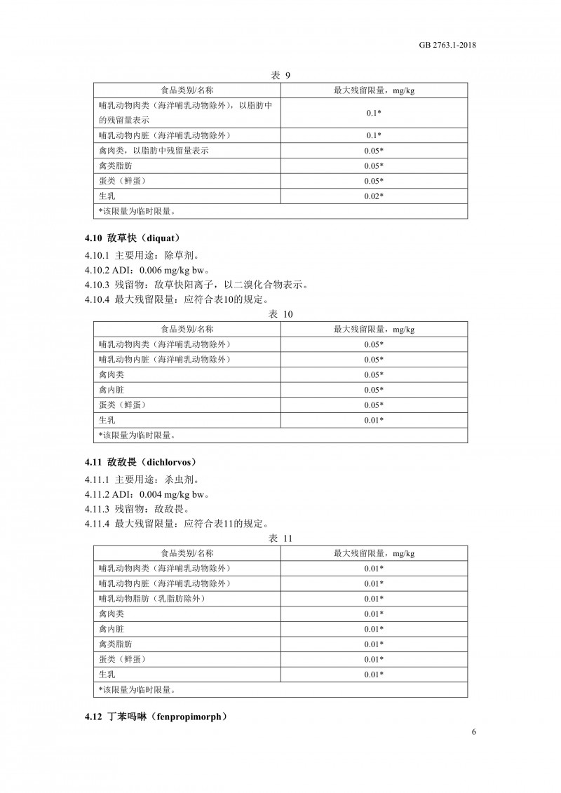 GB 2763.1-2018《食品安全國家標(biāo)準(zhǔn)食品中百草枯等43種農(nóng)藥最大殘留限量》0009
